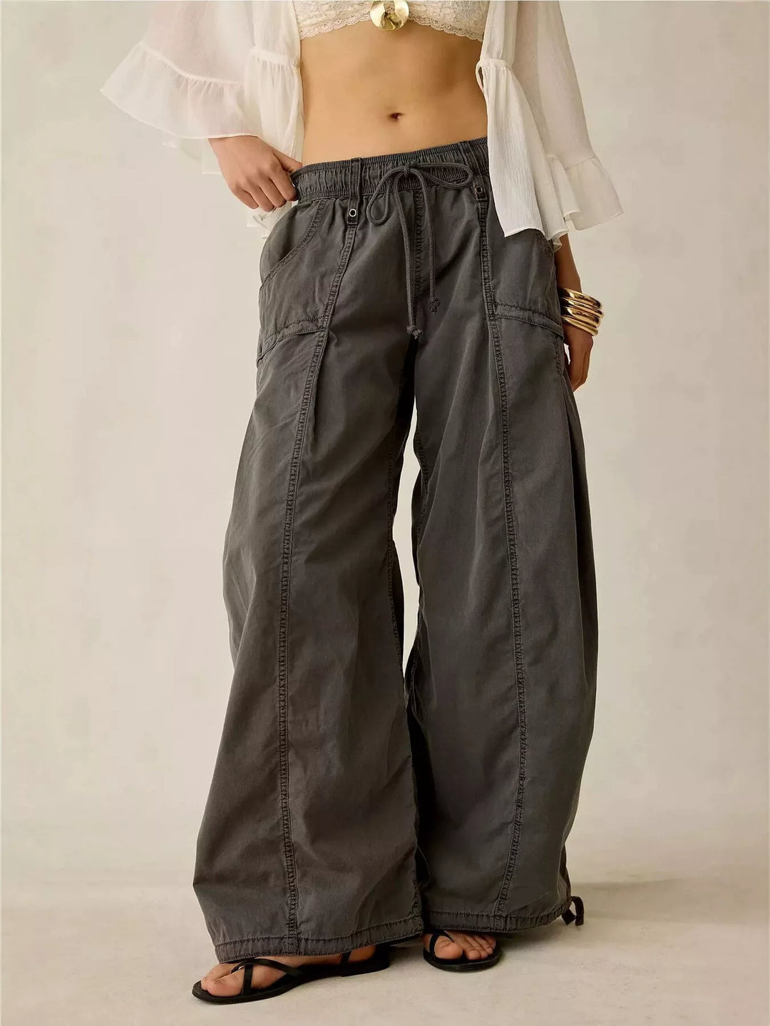 Women's High-Waisted Cargo Wide-Leg Pants