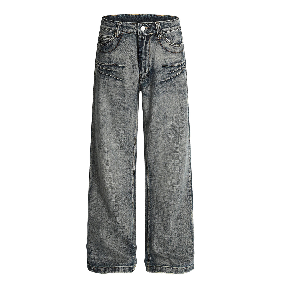 Men's casual wide-leg blue denim jeans