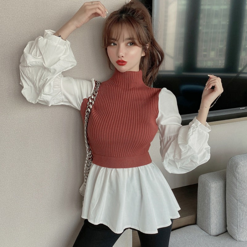 Fashionable temperament slim-fit fake two sweaters - WOMONA.COM