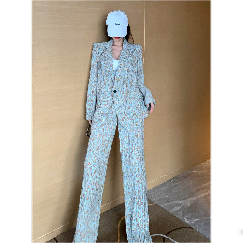 Retro Niche Design Printed Crumpled Suit Jacket - WOMONA.COM