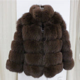 Fox Fur Slimming Stand Collar Splicing Coat - WOMONA.COM