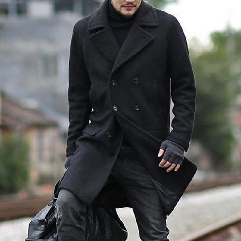 Men's double-breasted mid-length lapel overcoat