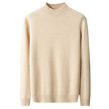 Mock Neck Sweater Men's Knitted Shirt Pure Wool - WOMONA.COM