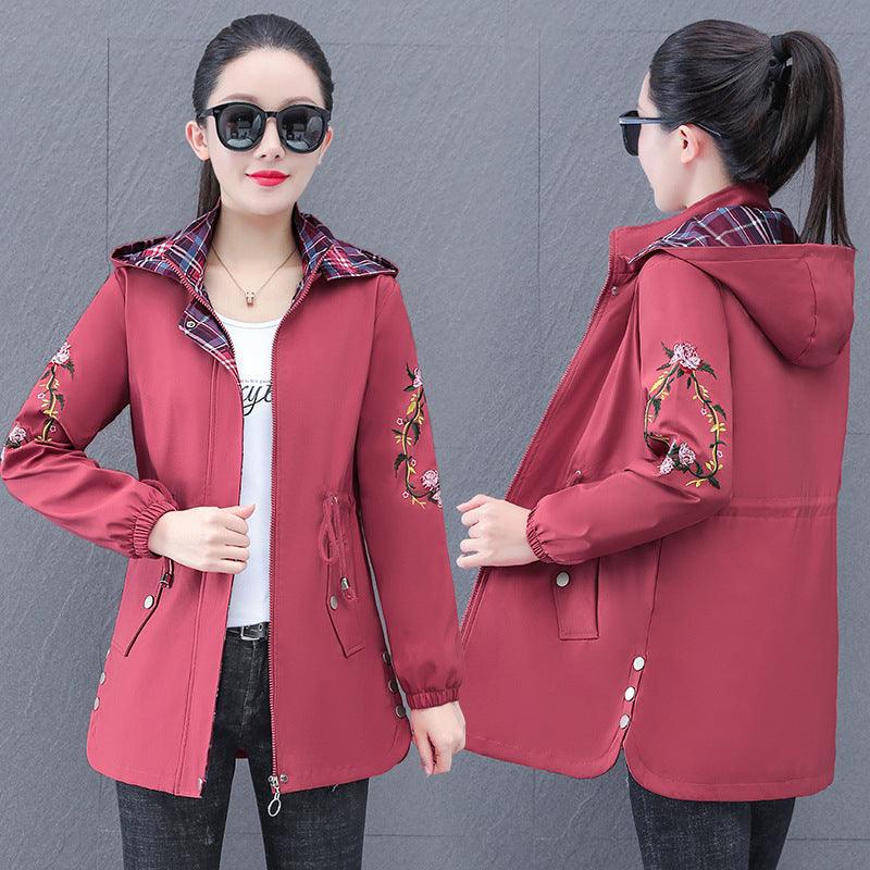 Women's Mid-Length Trench Coat with Detachable Hood