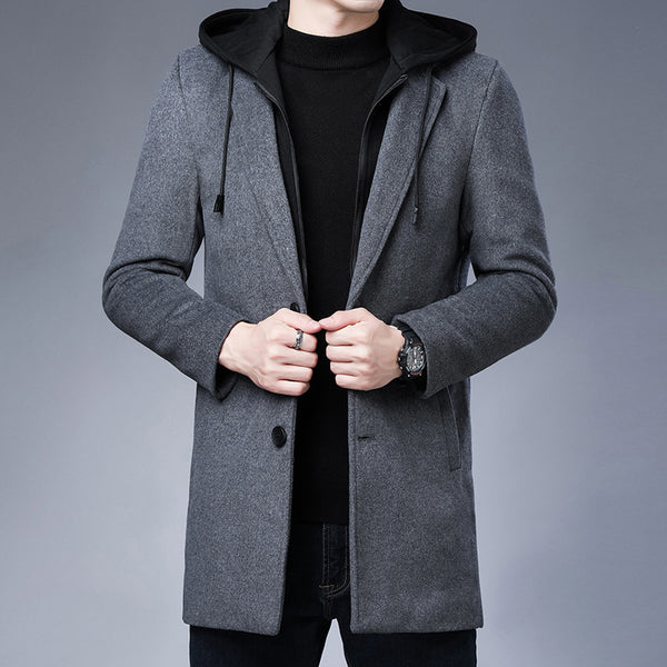 Mens Detachable Hooded Woolen Winter Coat - WOMONA.COM