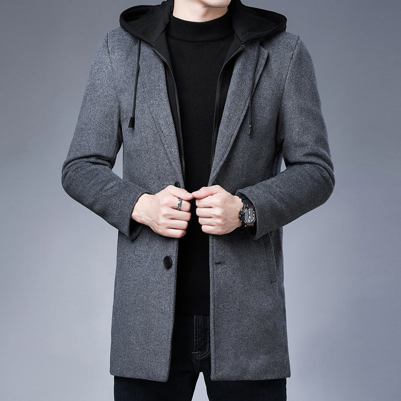 Mens Detachable Hooded Woolen Winter Coat - WOMONA.COM