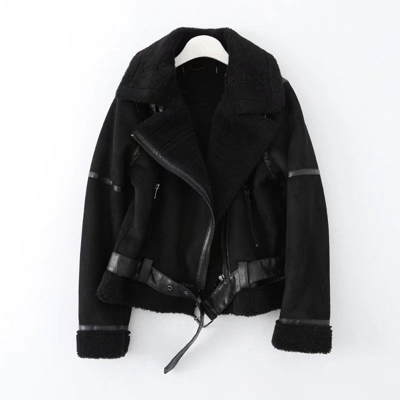 Women's Shearling-Trim Faux Suede Moto Jacket, Black - product view 6