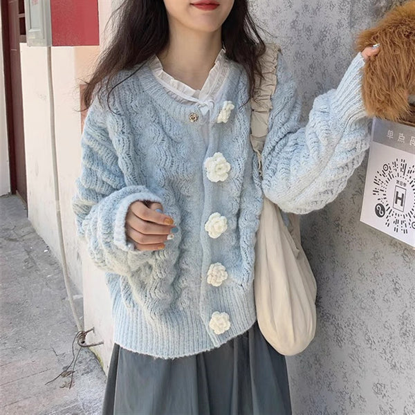 Cardigan Lazy Knit Sweater Loose Round Neck Top Coat - WOMONA.COM