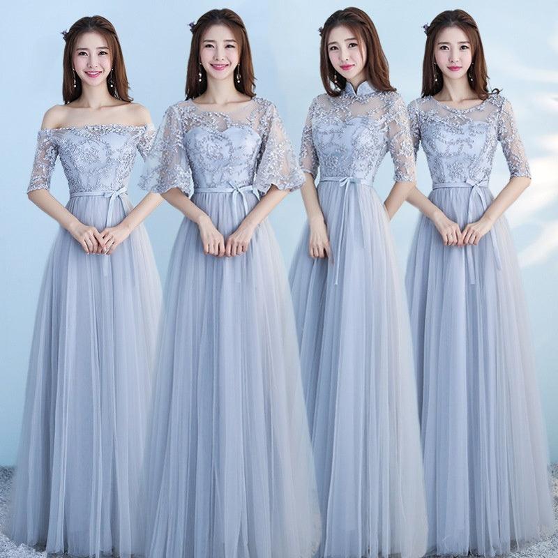 Long Bridesmaid Blue Wedding Dress Girlfriends Party Dress - WOMONA.COM