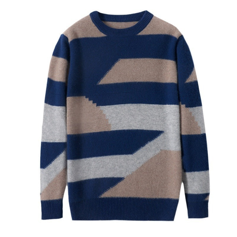 Round Neck Multicolor Woolen Sweater Men's