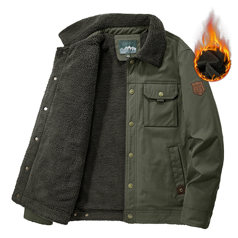 Men's washed utility jacket with lambswool-style lining in khaki, army green and navy – photo 4 of 6