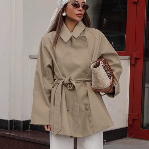 Women's khaki long belted cotton trench coat