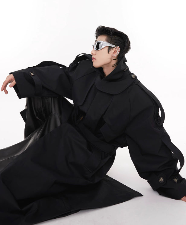 Padded Shoulder Overcoat Coat Three-dimensional Design Windbreaker Overknee Long Top