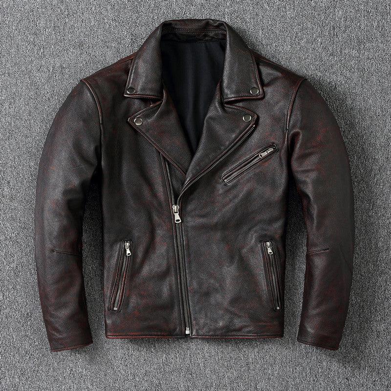 Youth Motorcycle Leather Men's Distressed Jacket - WOMONA.COM