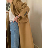 Loose Versatile Below The Knee Long Woolen Coat