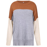 Women's Sweaters Off-shoulder Contrast Color Loose - WOMONA.COM