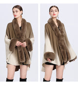 Rabbit Fur Collar Shawl Cape Knitted Cardigan Baggy Coat - WOMONA.COM