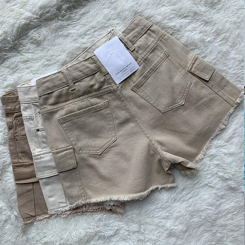 Large pocket loose embryo color five-point overalls shorts - WOMONA.COM