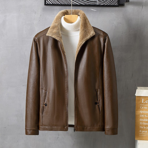 Men's Leather Lapel Fleece Padded Coat - WOMONA.COM
