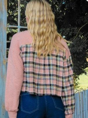 Hailey & Co Plaid Mixed Cropped Jacket