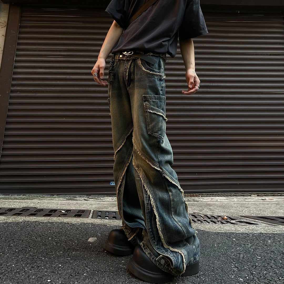 Stitching Edging Zipper Slightly Flared Jeans - WOMONA.COM