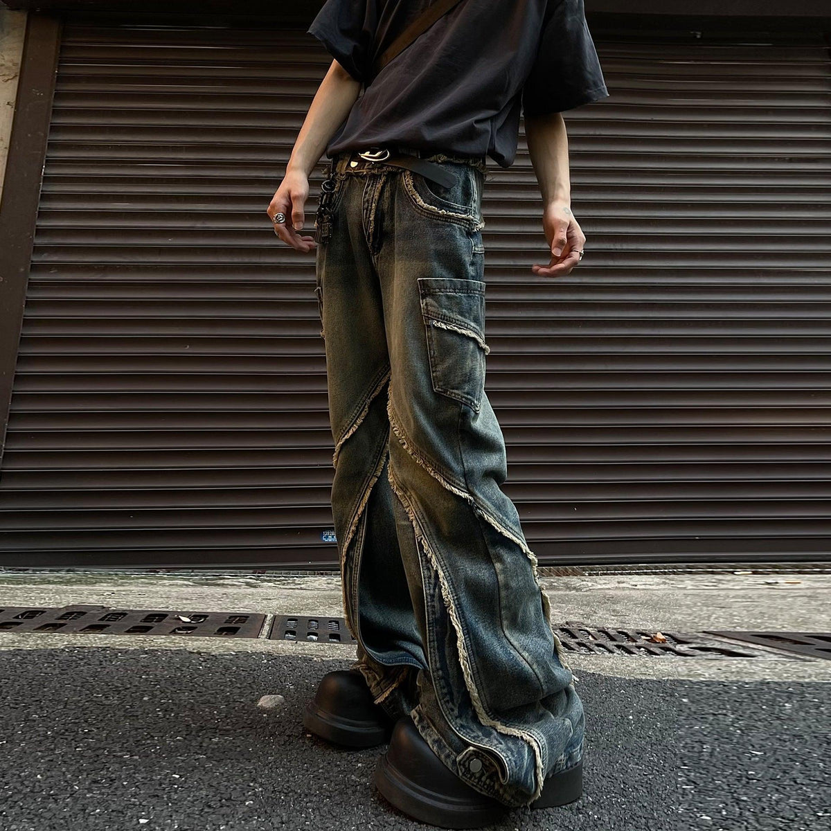 Stitching Edging Zipper Slightly Flared Jeans - WOMONA.COM