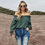 New Style Ruffled Neckline Lantern Sleeve Blouse Women - WOMONA.COM