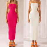 Women's Knitted Tube Top Hollow-out Slim-fit Sheath Dress - WOMONA.COM