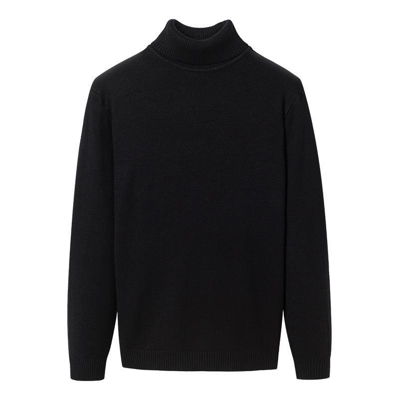 Men's turtleneck sweater in black knit with ribbed collar and cuffs.