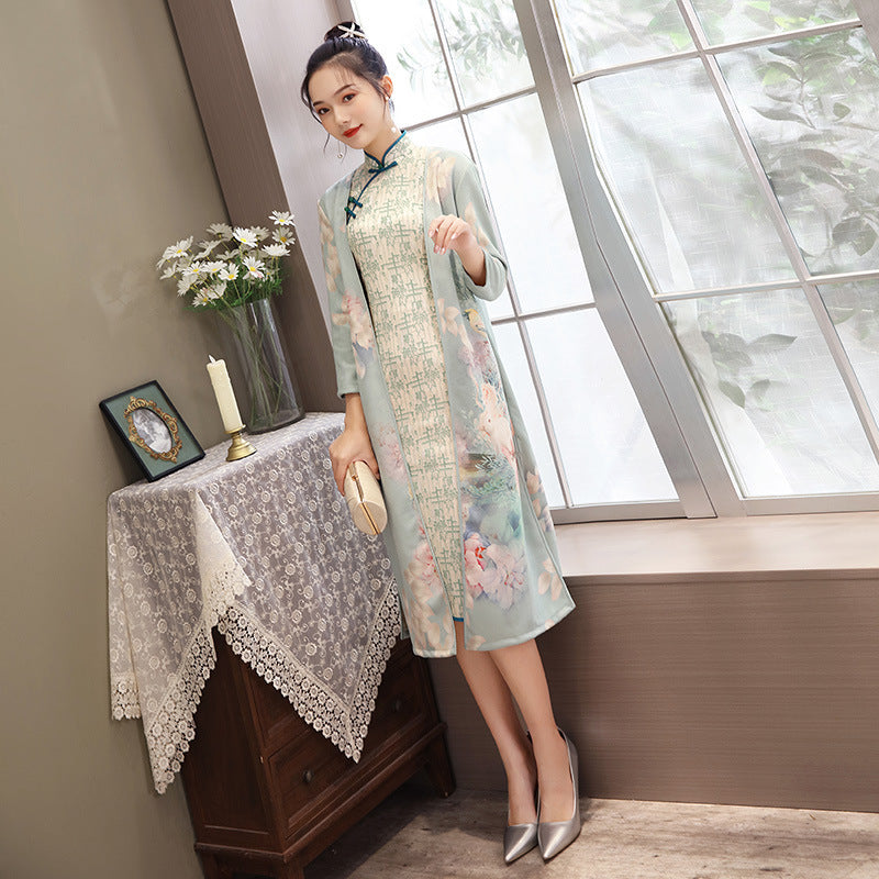 Cheongsam con gamuza y vestido aodai