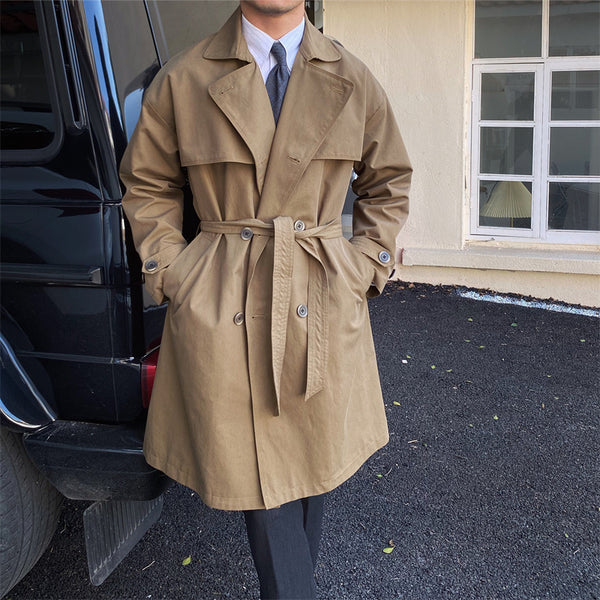 Commuting Mid-length Trench Coat With Double-breasted Lapels - WOMONA.COM