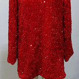 Long Sleeve Loose Sequins Short Spandex Dress - WOMONA.COM