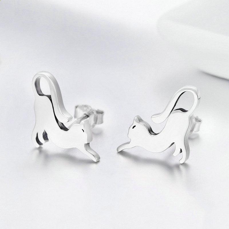Silver-Tone Cat Earrings