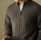 Knitted Cardigan Stand Collar Pocket Sweater - WOMONA.COM