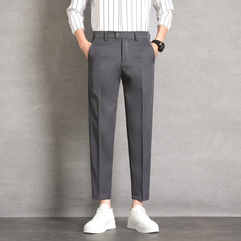 Men’s high-waisted straight trousers in dark gray with belt loops and clean side seam