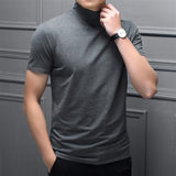 Spring Summer Men Half Turtleneck Mercerized Cotton Short Sleeves - WOMONA.COM