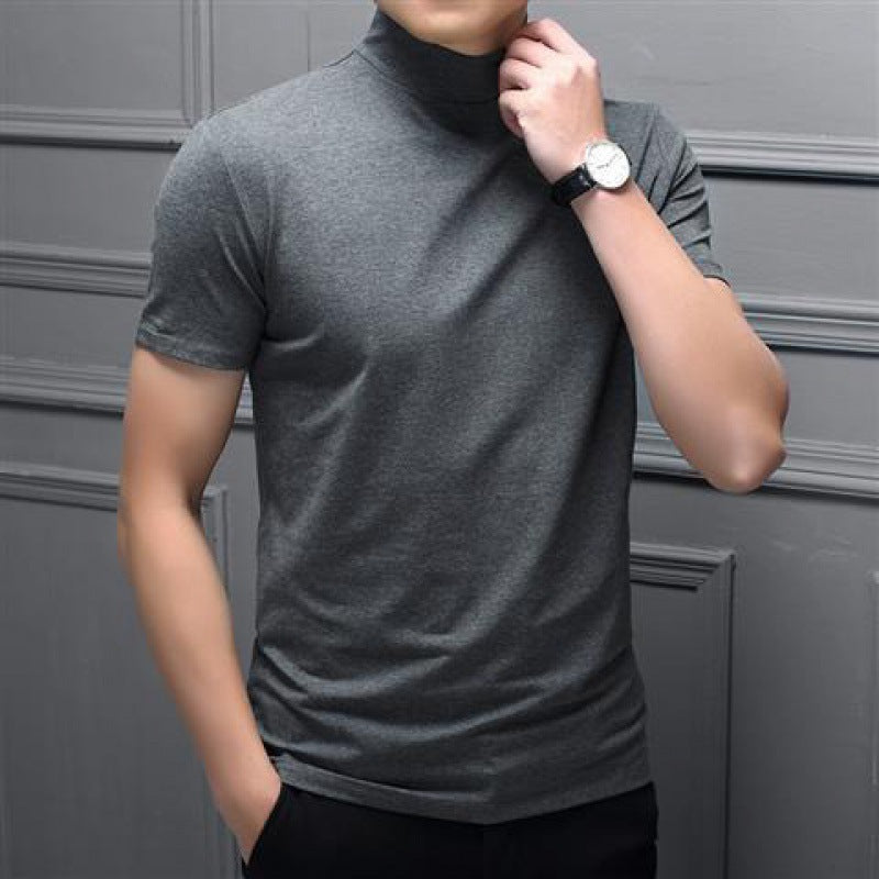 Spring Summer Men Half Turtleneck Mercerized Cotton Short Sleeves - WOMONA.COM