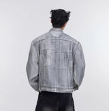 Coated Deconstructed Wash To Make Old Short Padded Shoulder Denim Jacket - WOMONA.COM