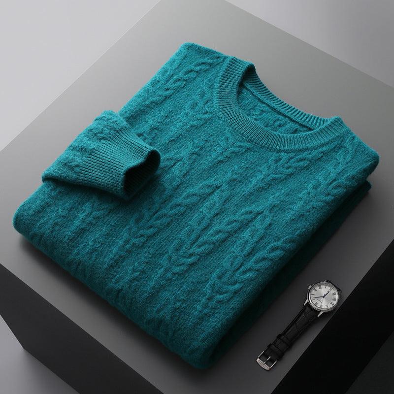 Thick Round Neck Large Hemp Flowers Sweater - WOMONA.COM