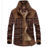 Men's Fleece-lined Thickened Long-sleeved Plaid Shirt