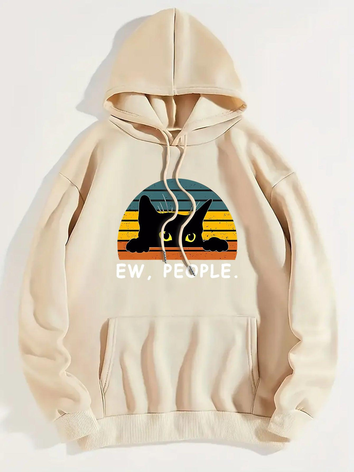 Women's Sweater Cat Printing Drawstring Printed Hooded - WOMONA.COM
