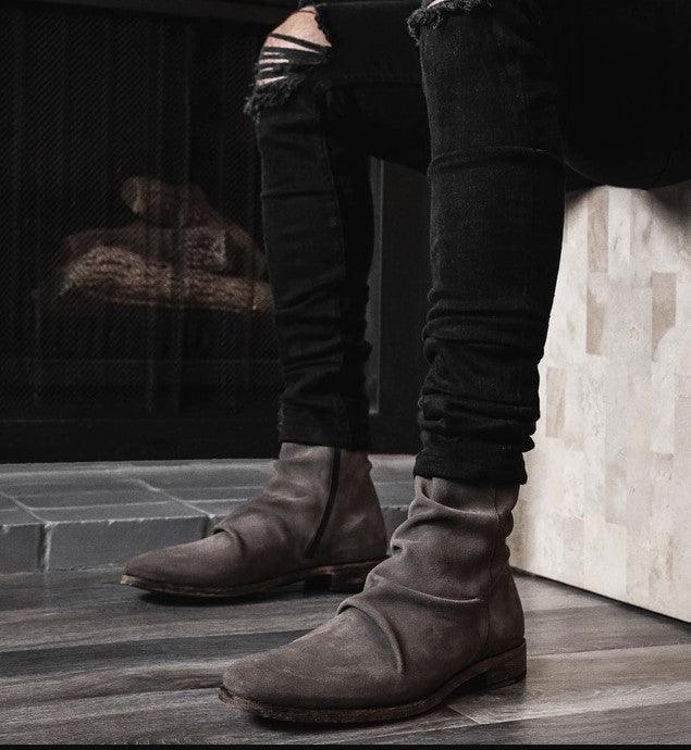 Pleated British Style Short Boots Men's - WOMONA.COM