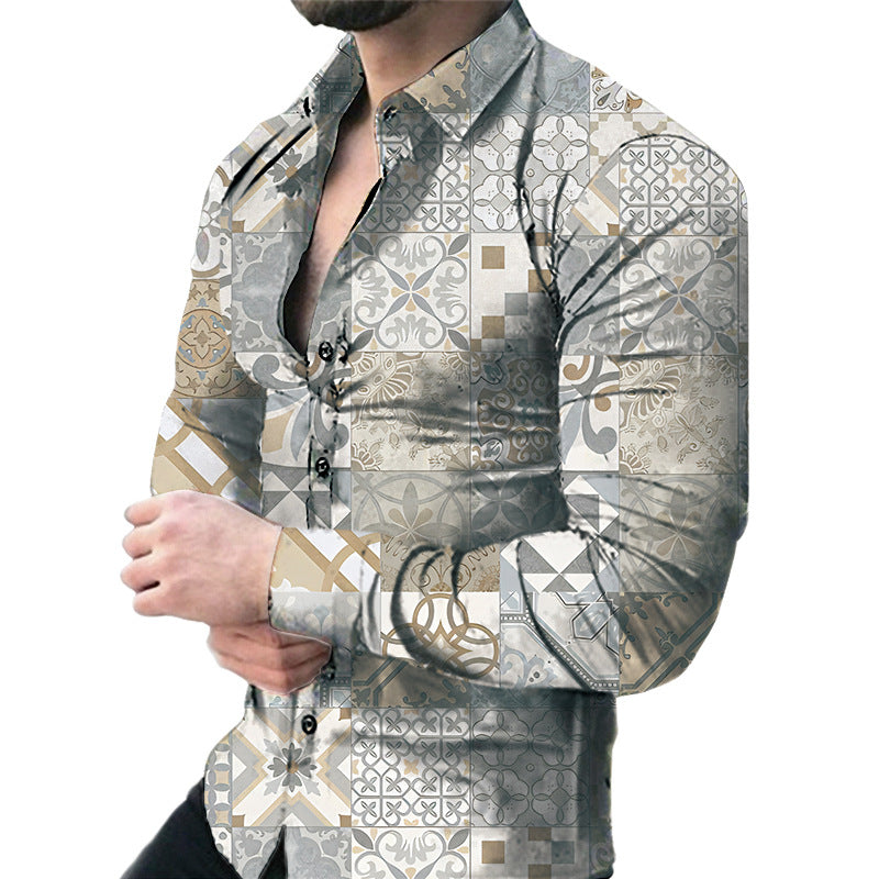 Men's Casual Long Sleeved Large Floral Shirt - WOMONA.COM