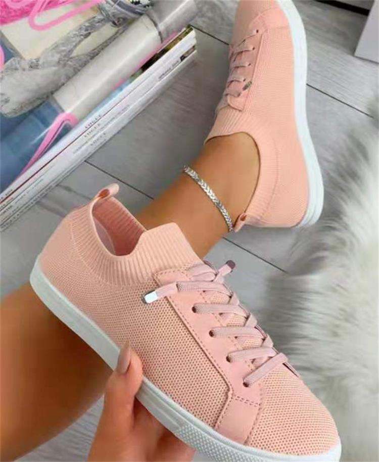 Flat Lace-Up Fly Woven Mesh Breathable Shoes - WOMONA.COM