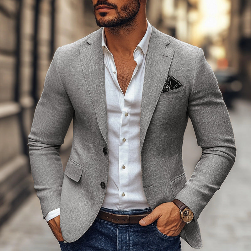 Men's slim-fit printed two-button blazer