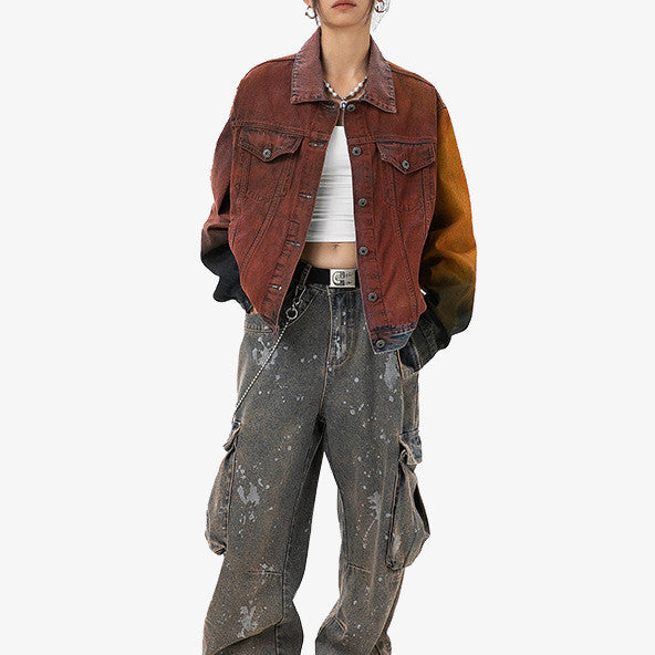 Men's Brown Washed-Denim Relaxed Jacket - product view 1