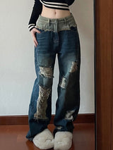 Splice Design Hiphop High Street Vintage Ripped Jeans For Women - WOMONA.COM