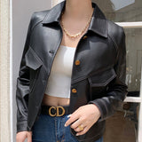 Coat Collar Buckle Leather Women's - WOMONA.COM