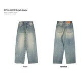 Retro Worn Looking Washed-out Green Blue Jeans For Men - WOMONA.COM