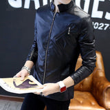 Slim Trendy Youth Stand Collar Leather Jacket Coat